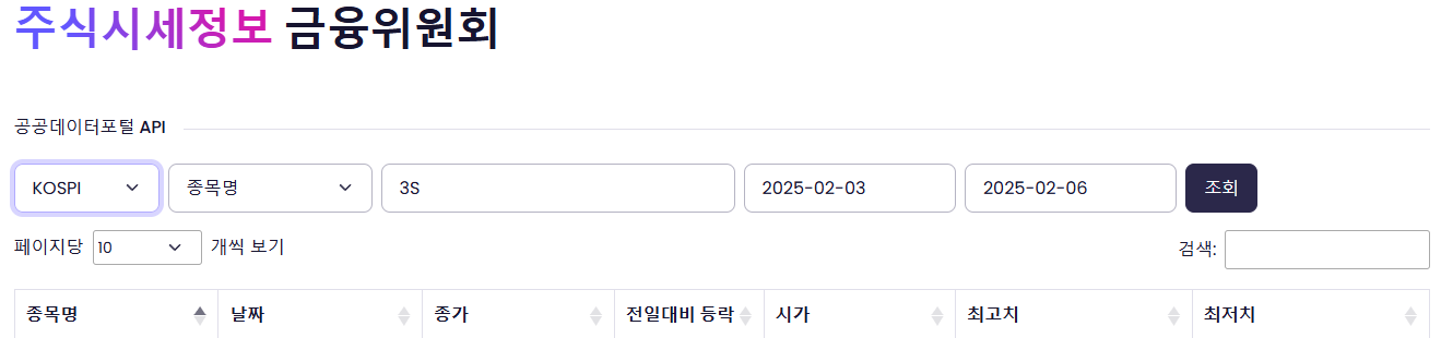 주식시세 조회 금융위원회 주식시세정보 공공데이터포털